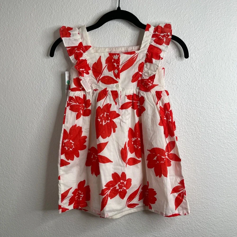 Carters Girls‎ Red White Floral Ruffle Sleeve Cotton Dress Size 4